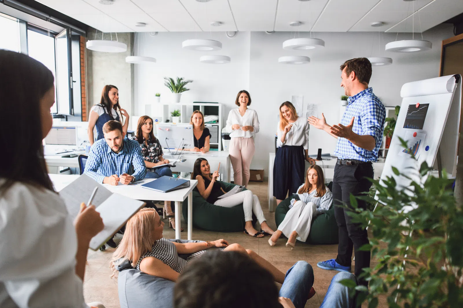 a group of people in a room